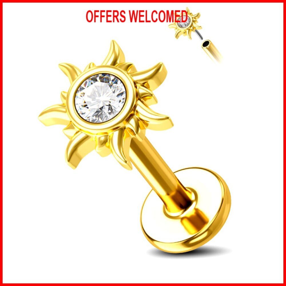 14k Gold Titanium Tragus Helix Stud 16g 6mm Flat Back Piercing Jewelry